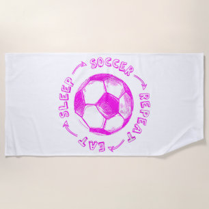 Serviette De Plage Mignonnes Filles Mangent Sleep Soccer Répéter - Jo