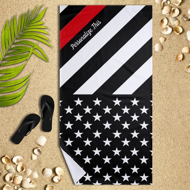 Serviette De Plage Mince Red Line Firefighter Drapeau personnalisé (Créateur téléchargé)