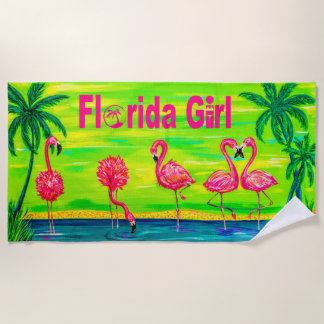 Serviette De Plage Mingling Flamants roses Florida Girl Beach Towne