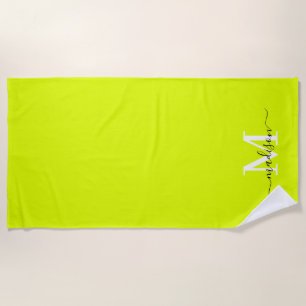 Serviette De Plage Minimaliste Élégant Chartreuse Jaune Monogramme