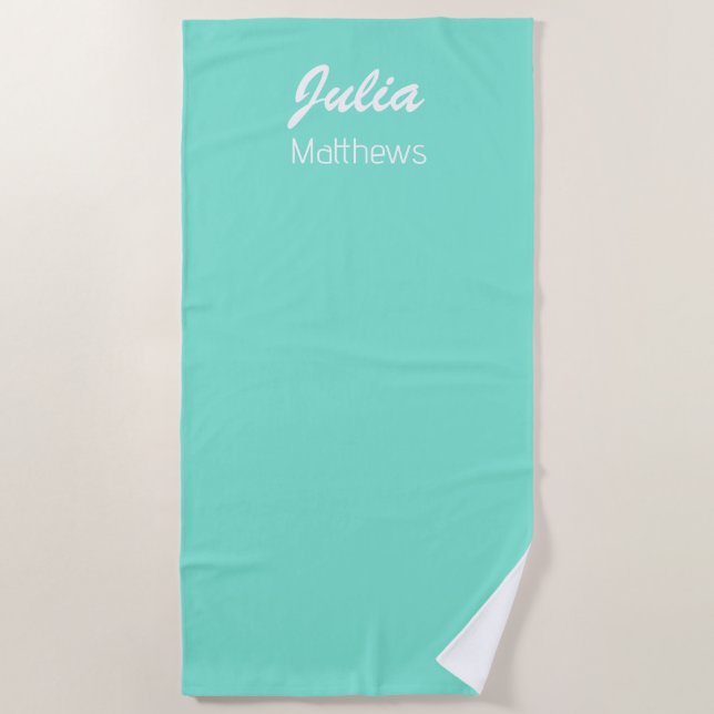 Serviette De Plage minimaliste personnalisé vert menthe (Devant)