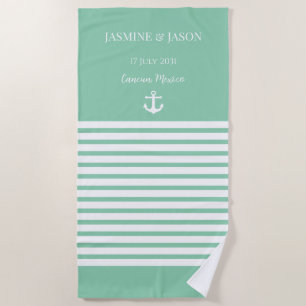Serviette De Plage Mint Blanc Personnalisé Destination Mariage Faveur