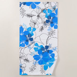 Serviette De Plage Minuit Jardin Hawaii Hibiscus Floral Bleu