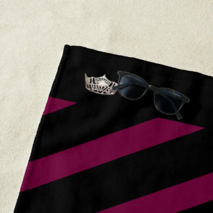Serviette De Plage Miss America Merlot Wine Stripe Crown Beach Servie