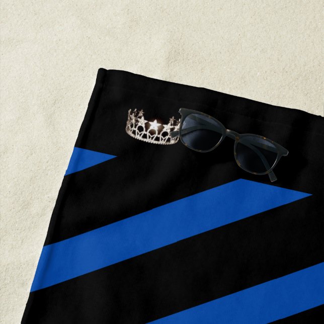 Serviette De Plage Miss USA Royal Blue Stripe Crown Beach (En situation)