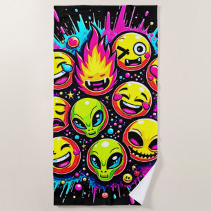 Serviette De Plage Mix Neon Funky Emoji