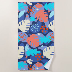 Serviette De Plage Mod Monstera Leaf Abstrait Hawaiian Tropical -Navy