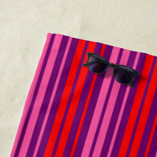 Serviette De Plage Modèle à rayures verticales rose rouge pourpre