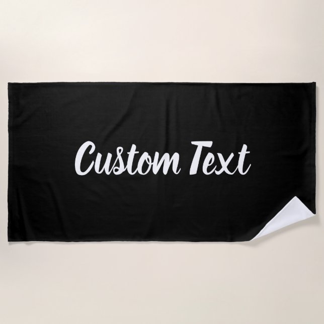 Serviette De Plage Modèle de texte de script noir et blanc simple (Devant)