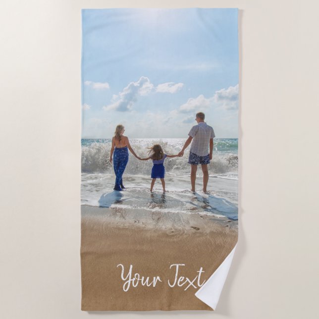 Serviette De Plage Modèle photo et texte personnalisé (Devant)