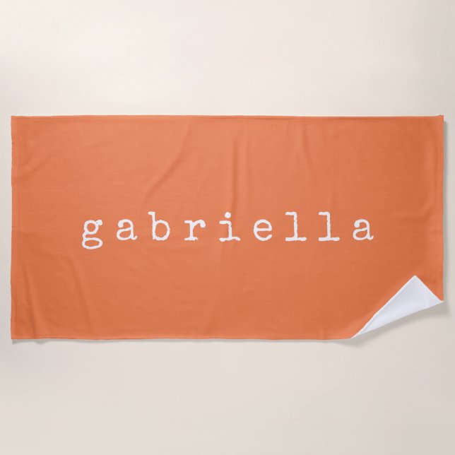 Serviette De Plage Modern Script Name Summer Beach Aesthetic Orange (Devant)