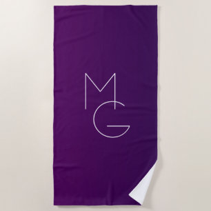 Serviette De Plage Moderne 2 Initiales   Ombre subtile violet profond