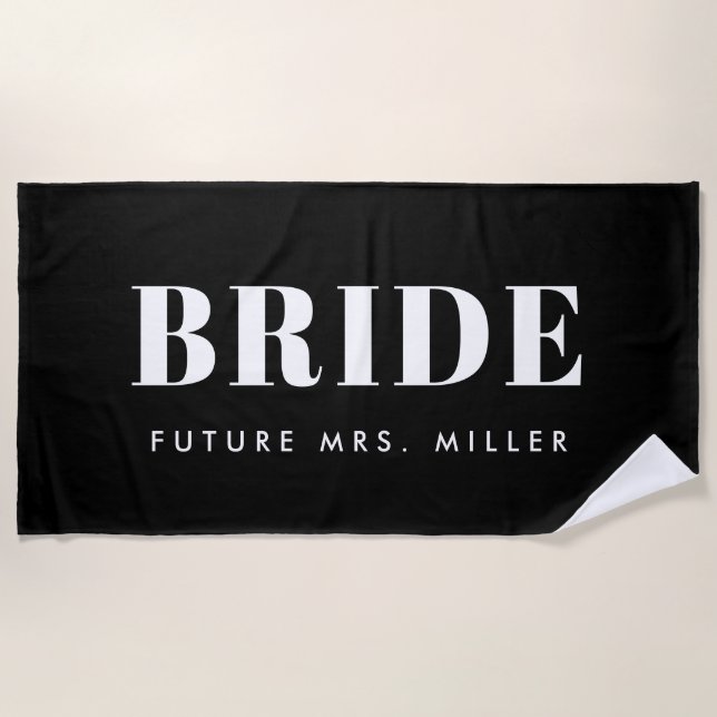 Serviette De Plage Moderne Black Bachelorette Futur Mme Bride (Devant)