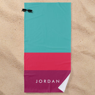 Serviette De Plage Moderne Bloc de Couleur Turquoise Rose Violet Élég