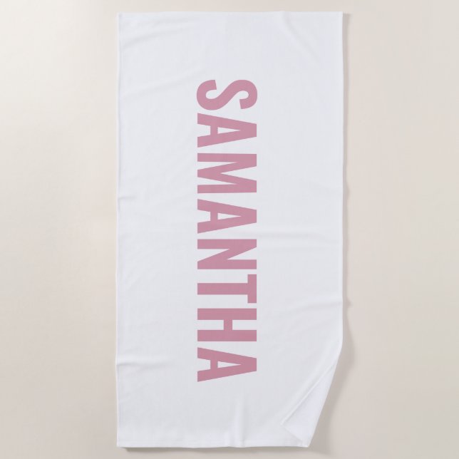 Serviette De Plage Moderne Chic Rose & Blanc (Devant)