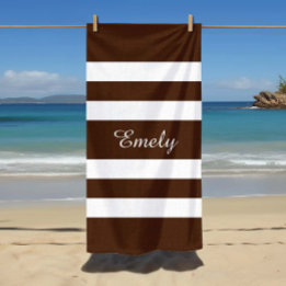 Serviette De Plage Moderne Élégant Brown Et Blanc Grandes Motif