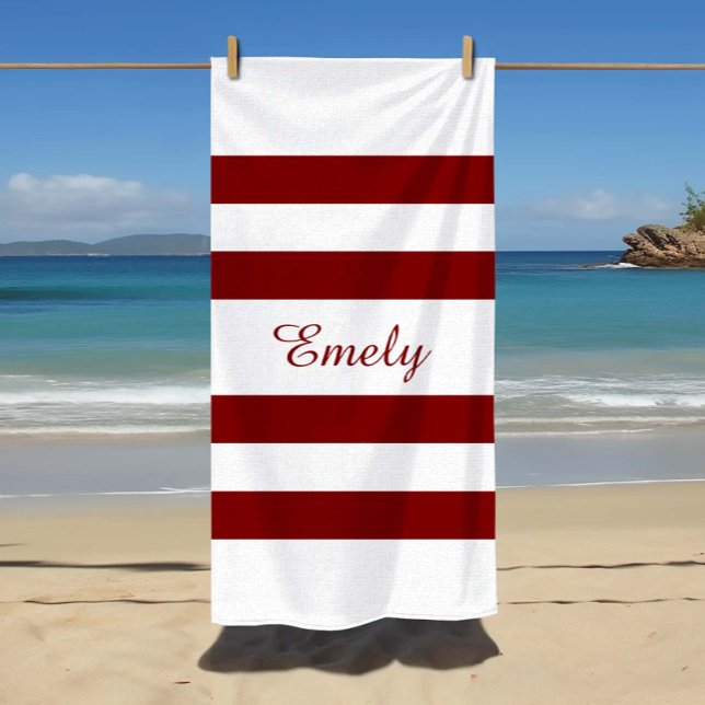 Serviette De Plage Moderne Elegant Burgundy Stripes Nom du Motif (Modern Elegant Burgundy  Stripes Pattern Name Beach Towel)