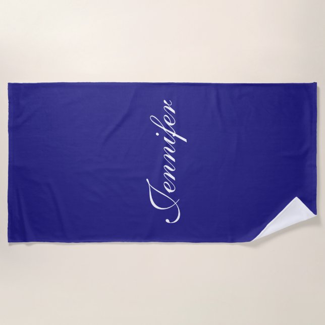 Serviette De Plage Moderne Elégant Cute Unique Deep Blue Calligraphie (Devant)