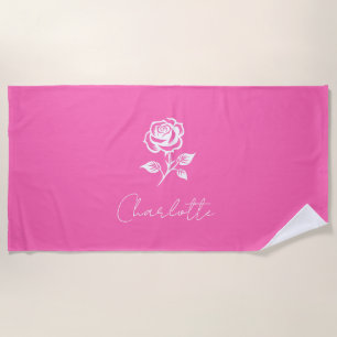 Serviette De Plage Moderne Élégant Rose Chaud Et Rose Nom Personnalis