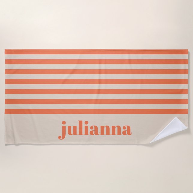 Serviette De Plage Moderne été Orange rayé personnalisé (Devant)
