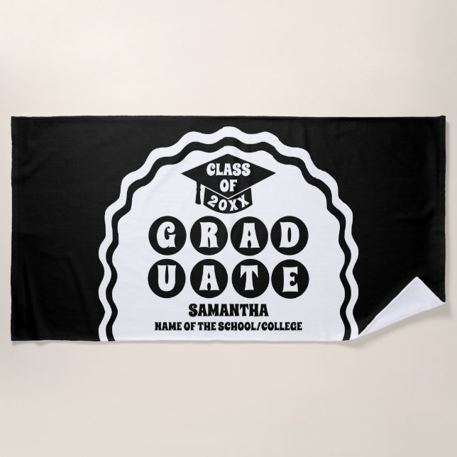 Serviette De Plage Moderne Gras Noir Blanc Vave Arch Graduation (Devant)