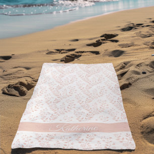 Serviette De Plage Moderne Minimaliste Rose Poussiéreuse Blanche Écri