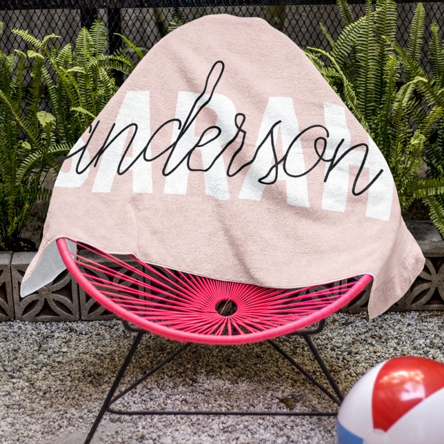 Serviette De Plage Moderne Pastel Rose Beauté Personnalisée Vous Nom (Créateur téléchargé)