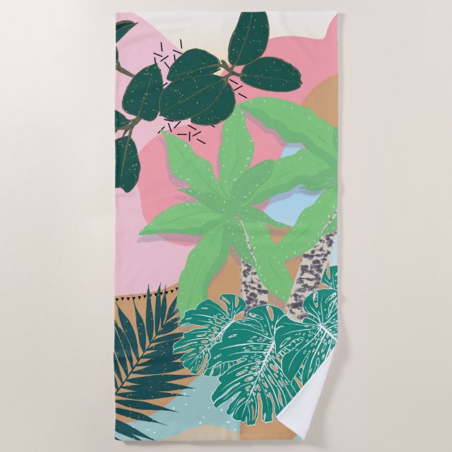 Serviette De Plage Moderne Pink Mint Tropical Foliage Design créatif (Devant)