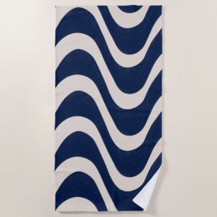Serviette De Plage Moderne Rétro Été Bleu Vagues