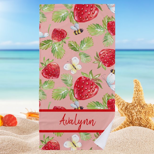 Serviette De Plage Moderne stylé tendance Fraise & Bee (Créateur téléchargé)