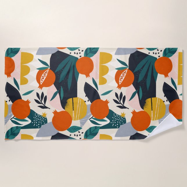 Serviette De Plage Moderne tendance Preppy Chic Apricot et Feuille (Devant)
