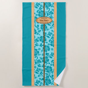 Serviette De Plage Mokuleia Hawaiian Faux Wood Monogram Surboard