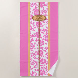 Serviette De Plage Mokuleia Hawaiian Faux Wood Monogram Surboard