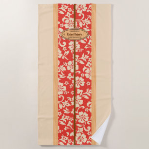 Serviette De Plage Mokuleia Hawaiian Faux Wood Monogram Surboard