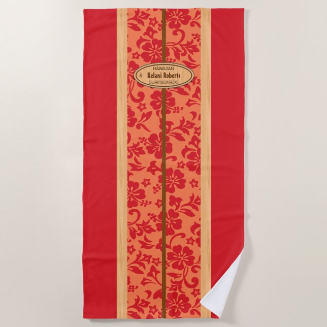 Serviette De Plage Mokuleia Hawaiian Faux Wood Monogram Surboard (Devant)