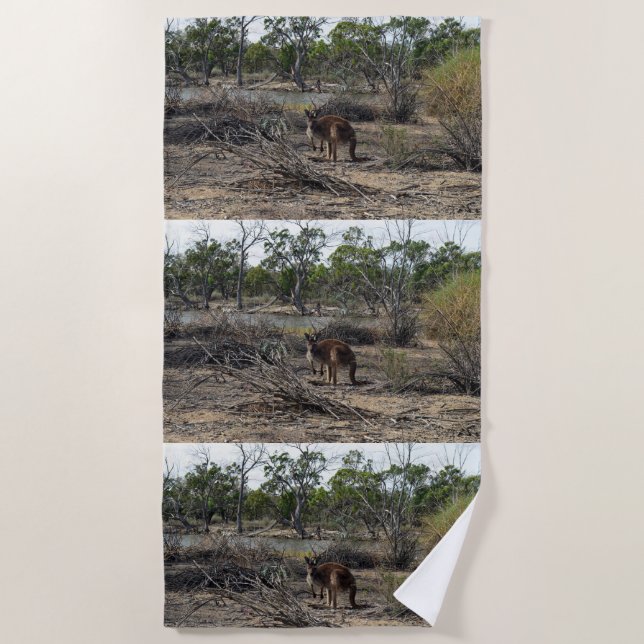 Serviette De Plage Moment tranquille : Kangaroo australien à Billabon (Devant)