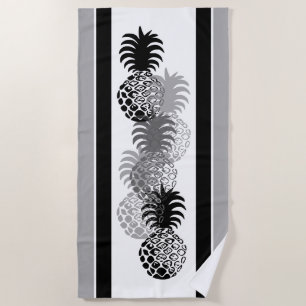 Serviette De Plage Momona Ananas Hawaiian rayé Tropical -Noir