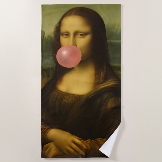 Serviette De Plage Mona Lisa soufflant de bulle rose (Devant)