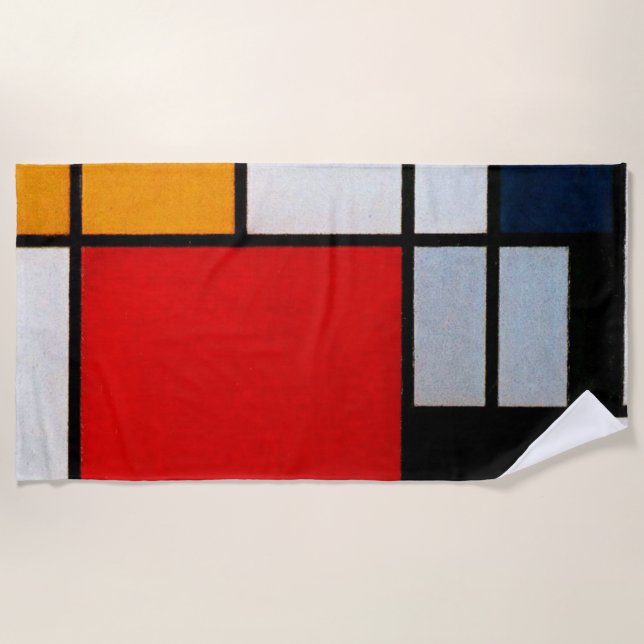 Serviette De Plage Mondrian - Composition avec grand plan rouge (Devant)