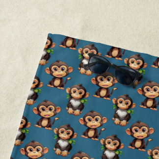 Serviette De Plage Monkey Pattern Design Blue 