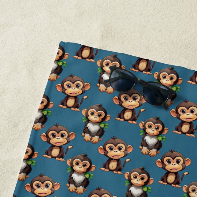 Serviette De Plage Monkey Pattern Design Blue  (En situation)