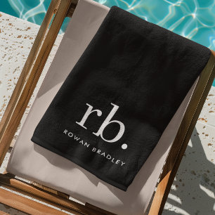 Serviette De Plage Monogram Classic Elegant Minimum Black and White