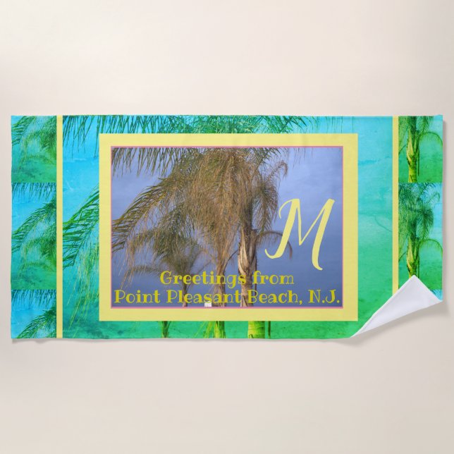 Serviette De Plage Monogram Palm Trees N.J. Beach Towne (Devant)