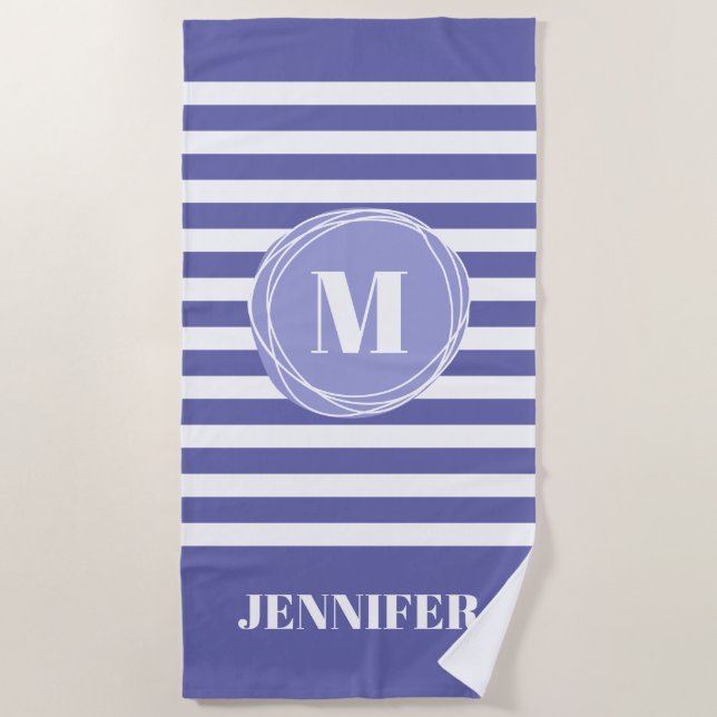 Serviette De Plage Monogramme à bande très peri personnalisé   (Devant)