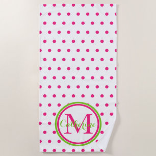 Serviette De Plage Monogramme à pointes rose et vert Preppy