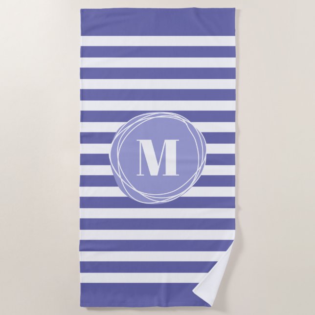 Serviette De Plage Monogramme à rayures modernes (Devant)