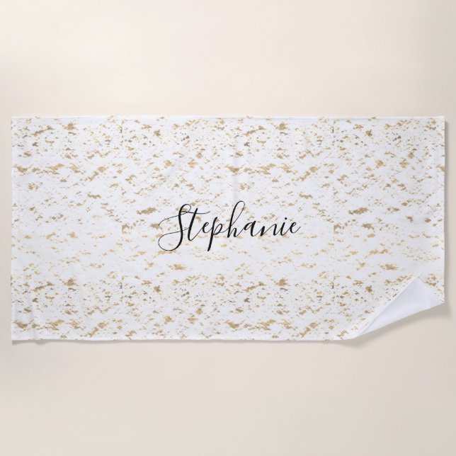 Serviette De Plage Monogramme blanc de Motif de l'huile d'or rustique (Devant)