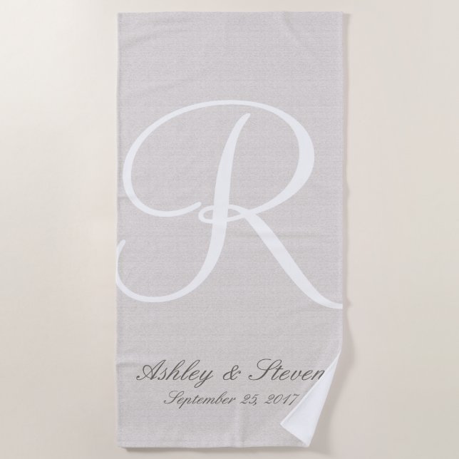 Serviette De Plage Monogramme blanc | Regarder le lin rustique (Devant)