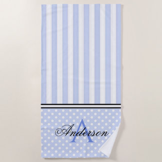 Serviette De Plage Monogramme Bleu & Blancs