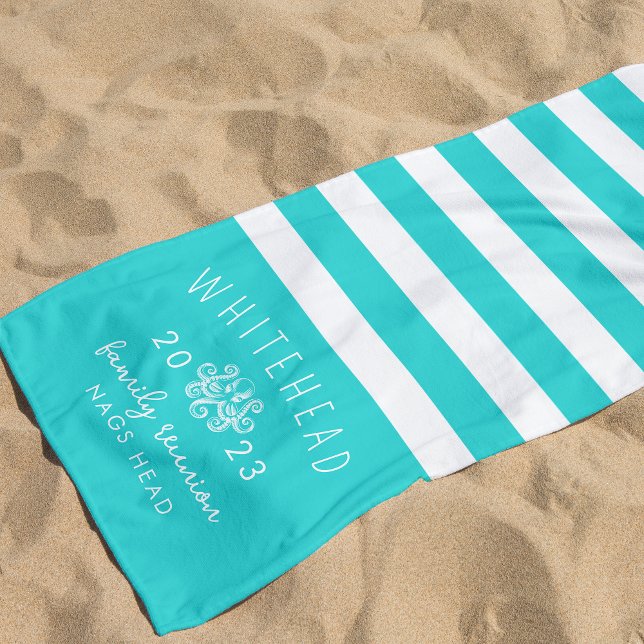 Serviette De Plage Monogramme bleu de l'Aqua de l'Octopus (Créateur téléchargé)